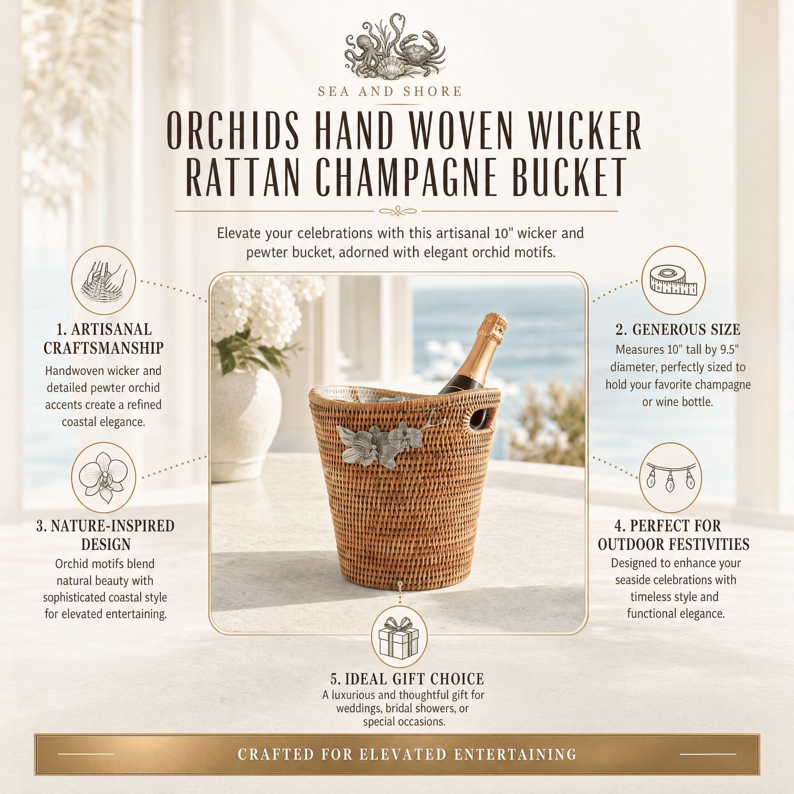 Orchids Hand Woven Wicker Rattan Champagne / Ice Bucket 6