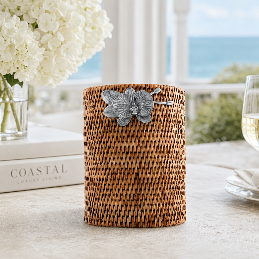 Orchids Hand Woven Wicker Rattan Utensils Holder 2
