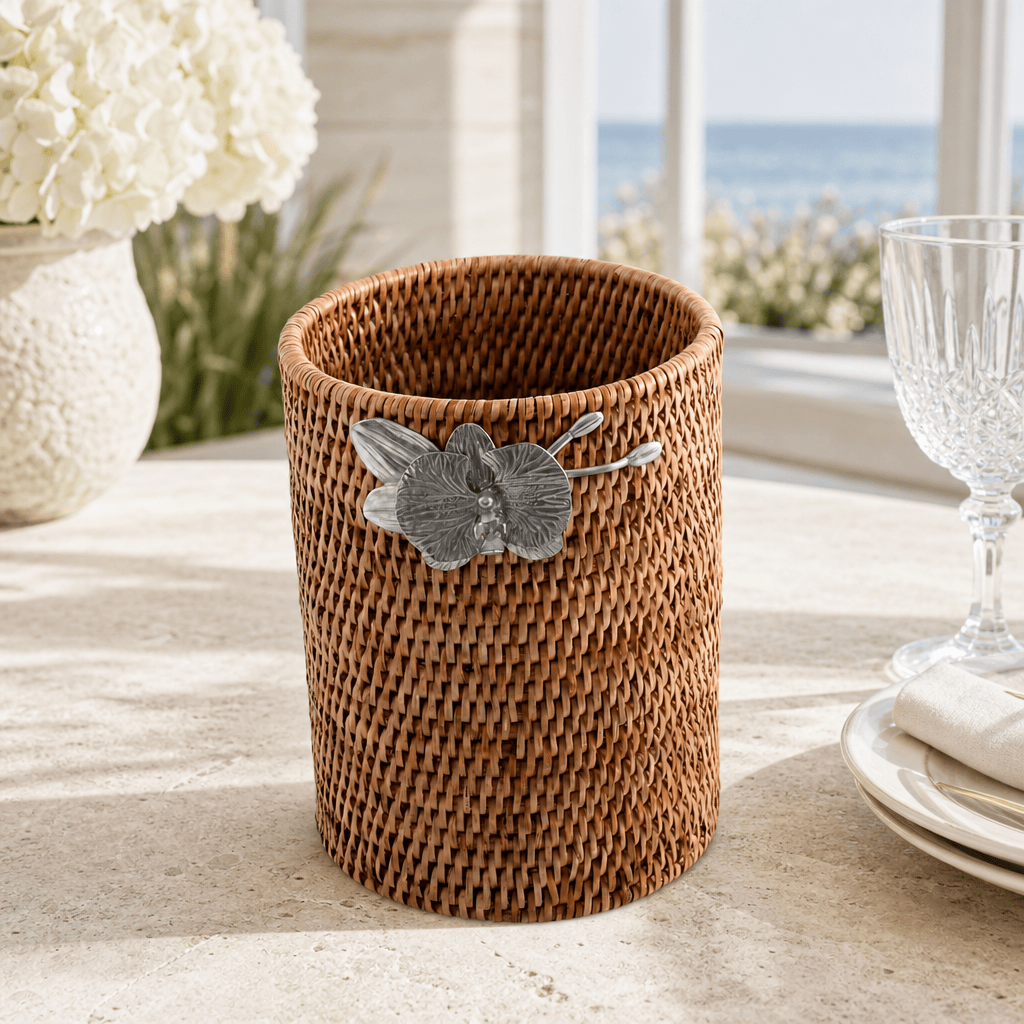 Orchids Hand Woven Wicker Rattan Utensils Holder 3