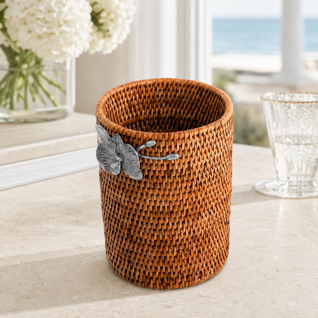 Orchids Hand Woven Wicker Rattan Utensils Holder 4