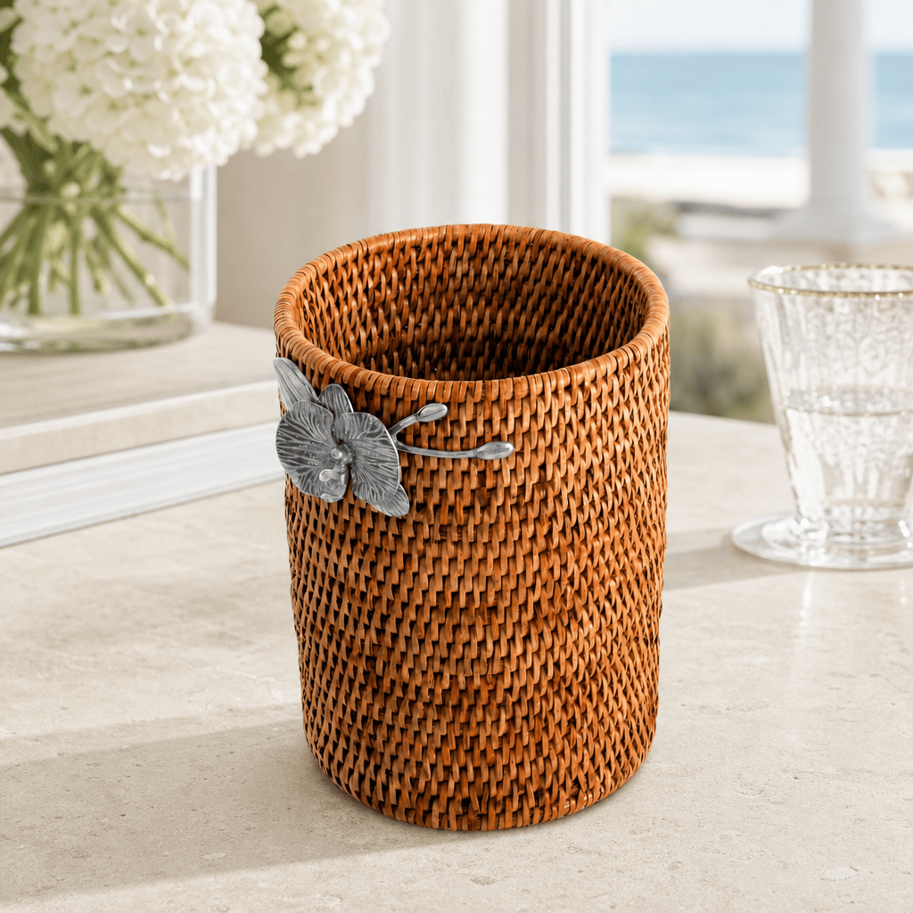 Orchids Hand Woven Wicker Rattan Utensils Holder 4