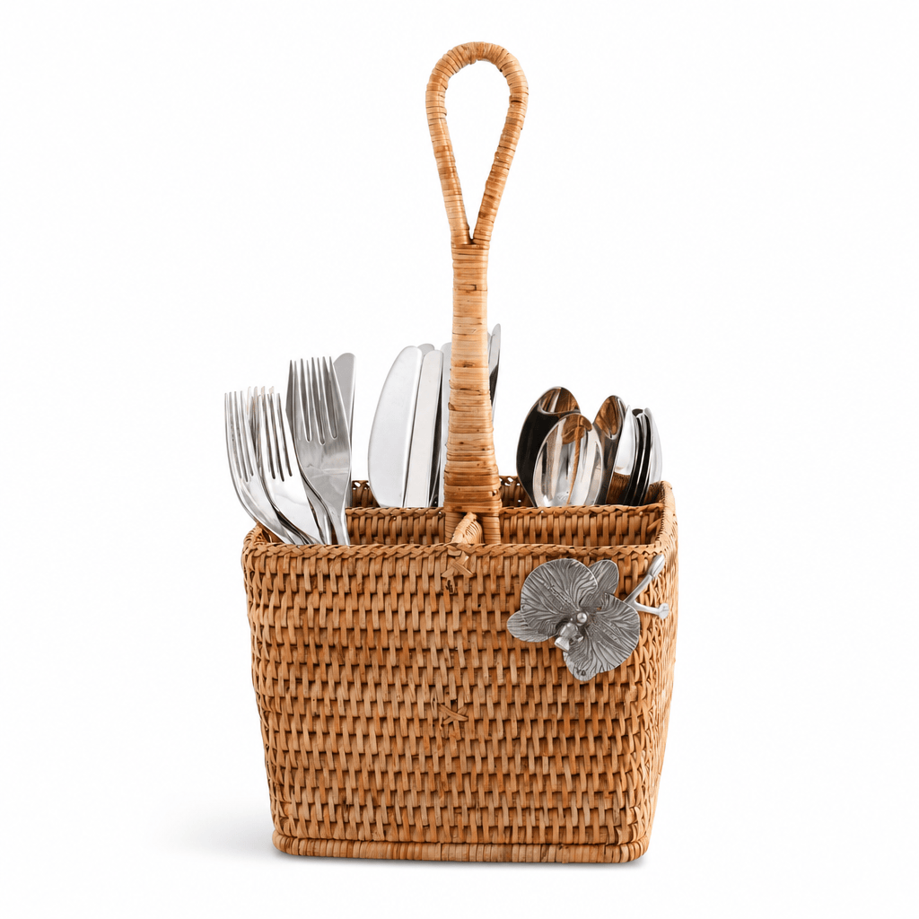 Orchid Hand Woven Wicker Rattan Flatware Caddy 1