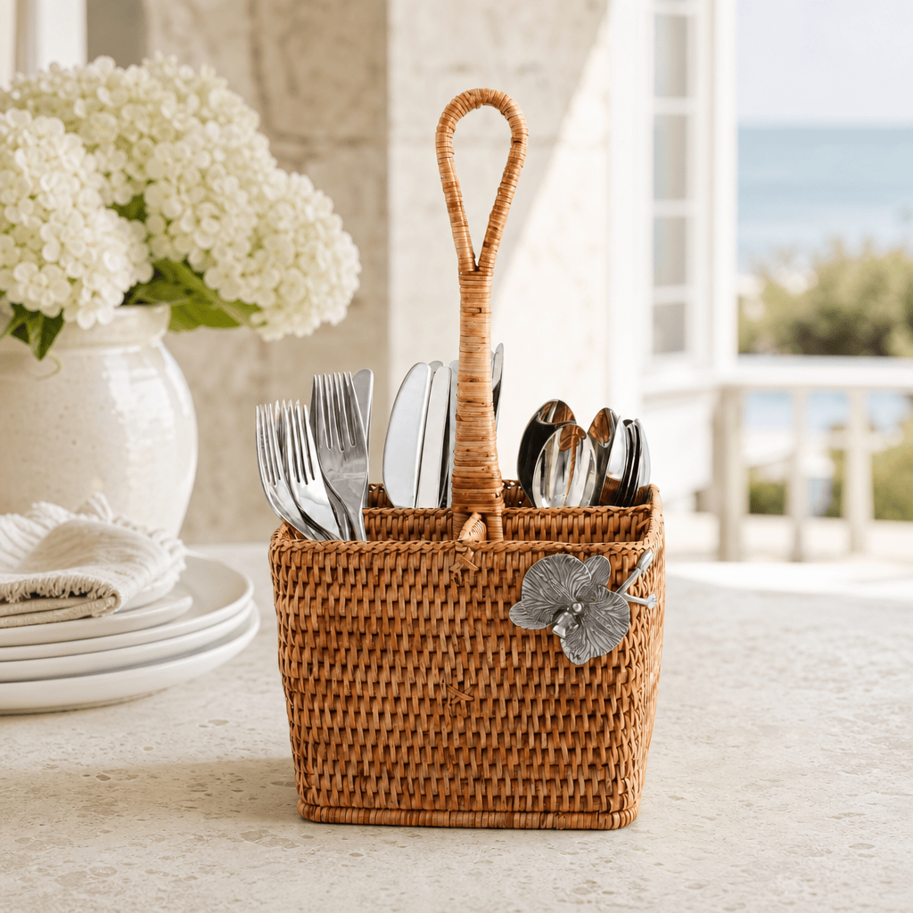 Orchid Hand Woven Wicker Rattan Flatware Caddy 2