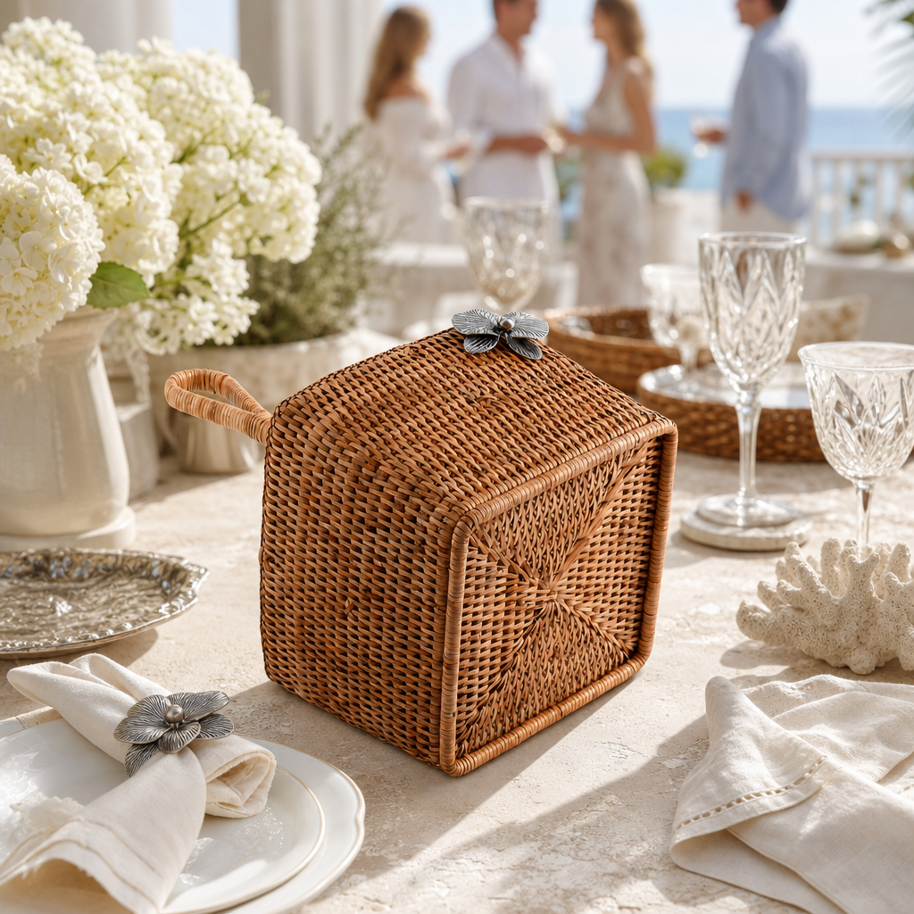 Orchid Hand Woven Wicker Rattan Flatware Caddy 8