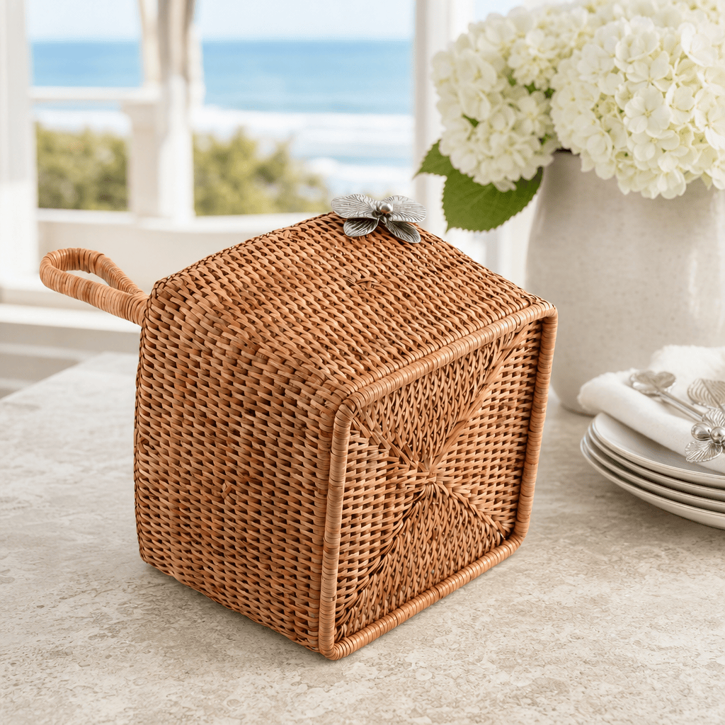Orchid Hand Woven Wicker Rattan Flatware Caddy 3