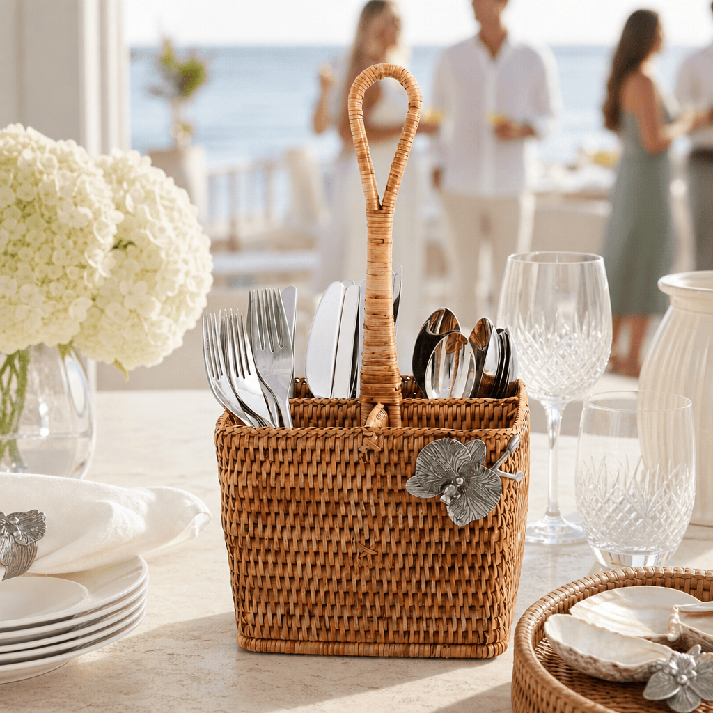 Orchid Hand Woven Wicker Rattan Flatware Caddy 4