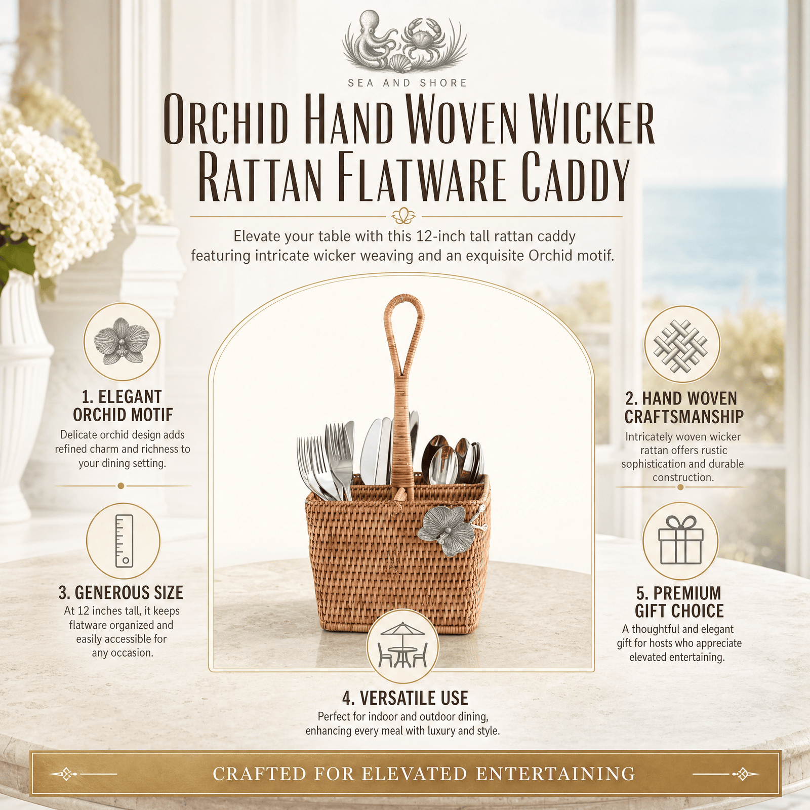 Orchid Hand Woven Wicker Rattan Flatware Caddy 7