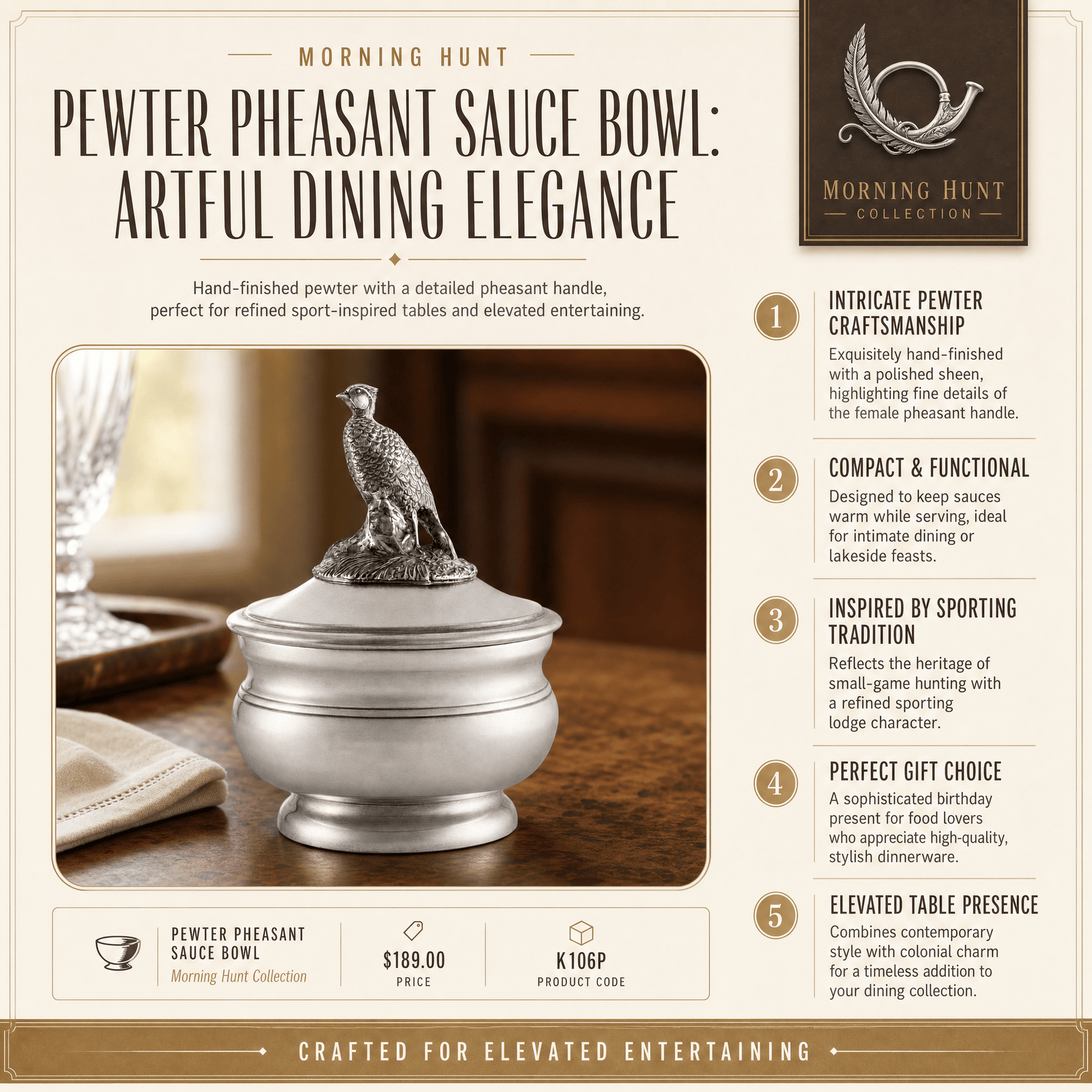 Pewter Pheasant Sauce Bowl 11