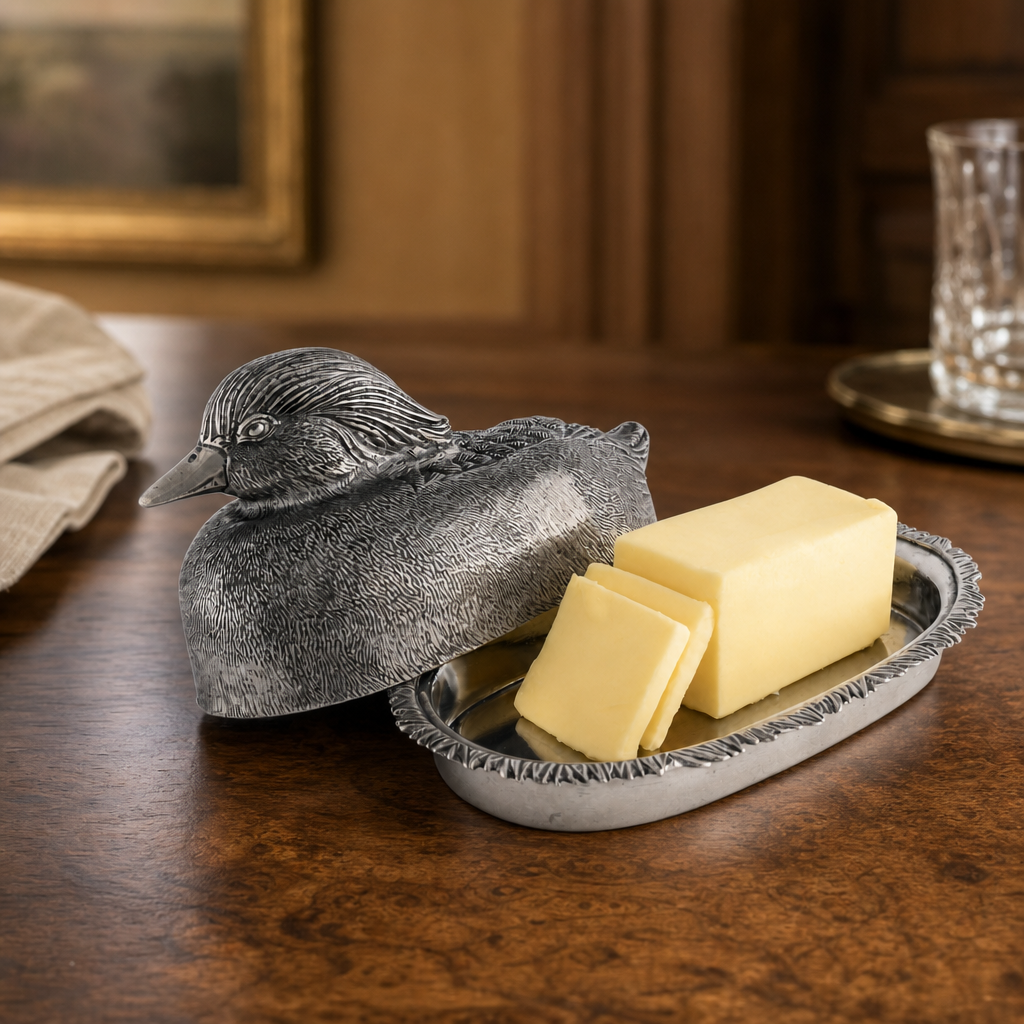 Pewter Mallard Duck Butter Dish 2