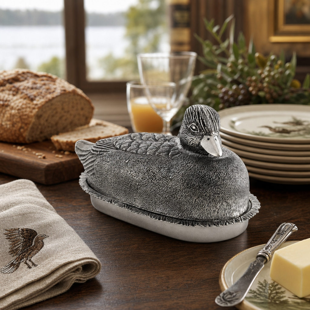 Pewter Mallard Duck Butter Dish 7
