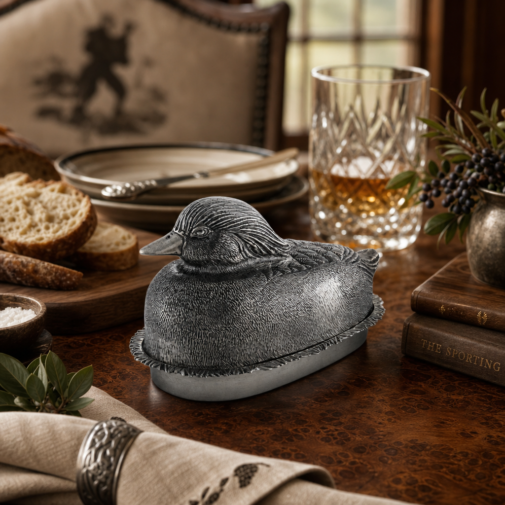 Pewter Mallard Duck Butter Dish 8