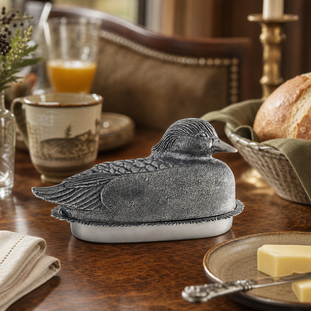Pewter Mallard Duck Butter Dish 9