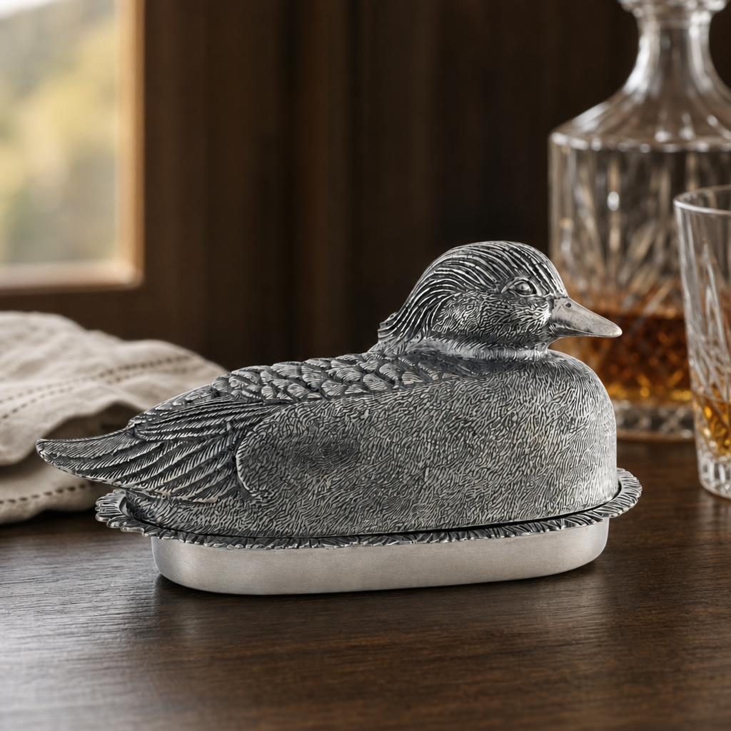 Pewter Mallard Duck Butter Dish 5