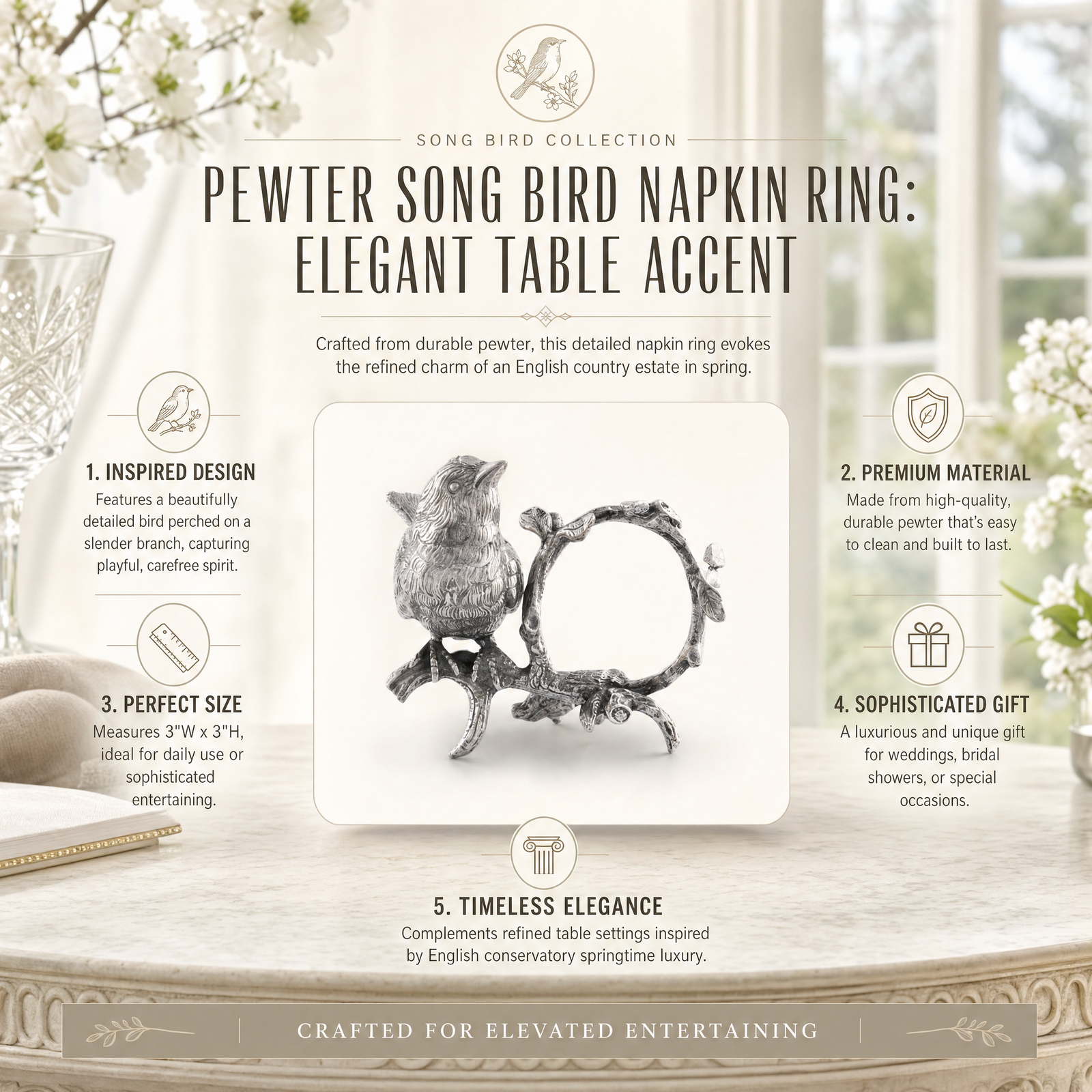 Pewter Song Bird Napkin Ring 1