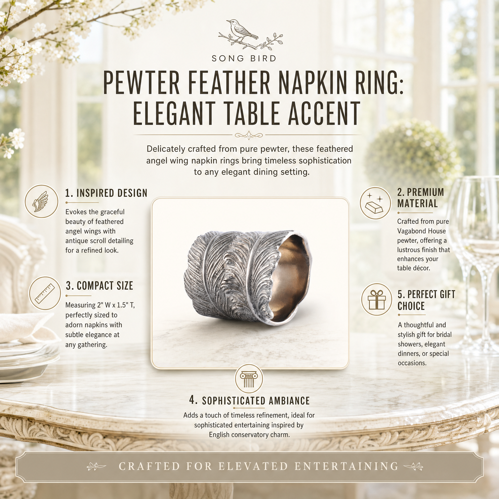 Pewter Feather Napkin Ring 1