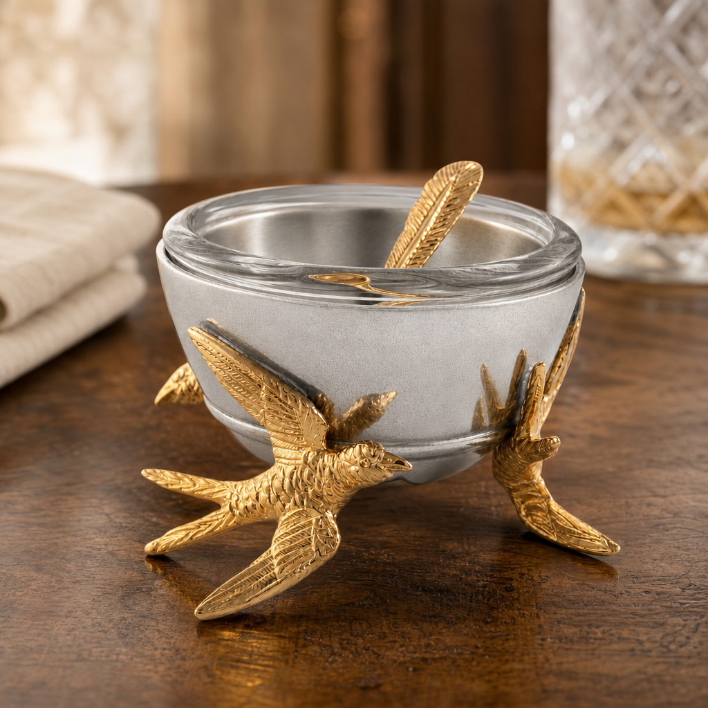 Flying Bird Gold Salt Cellar with Spoon 4