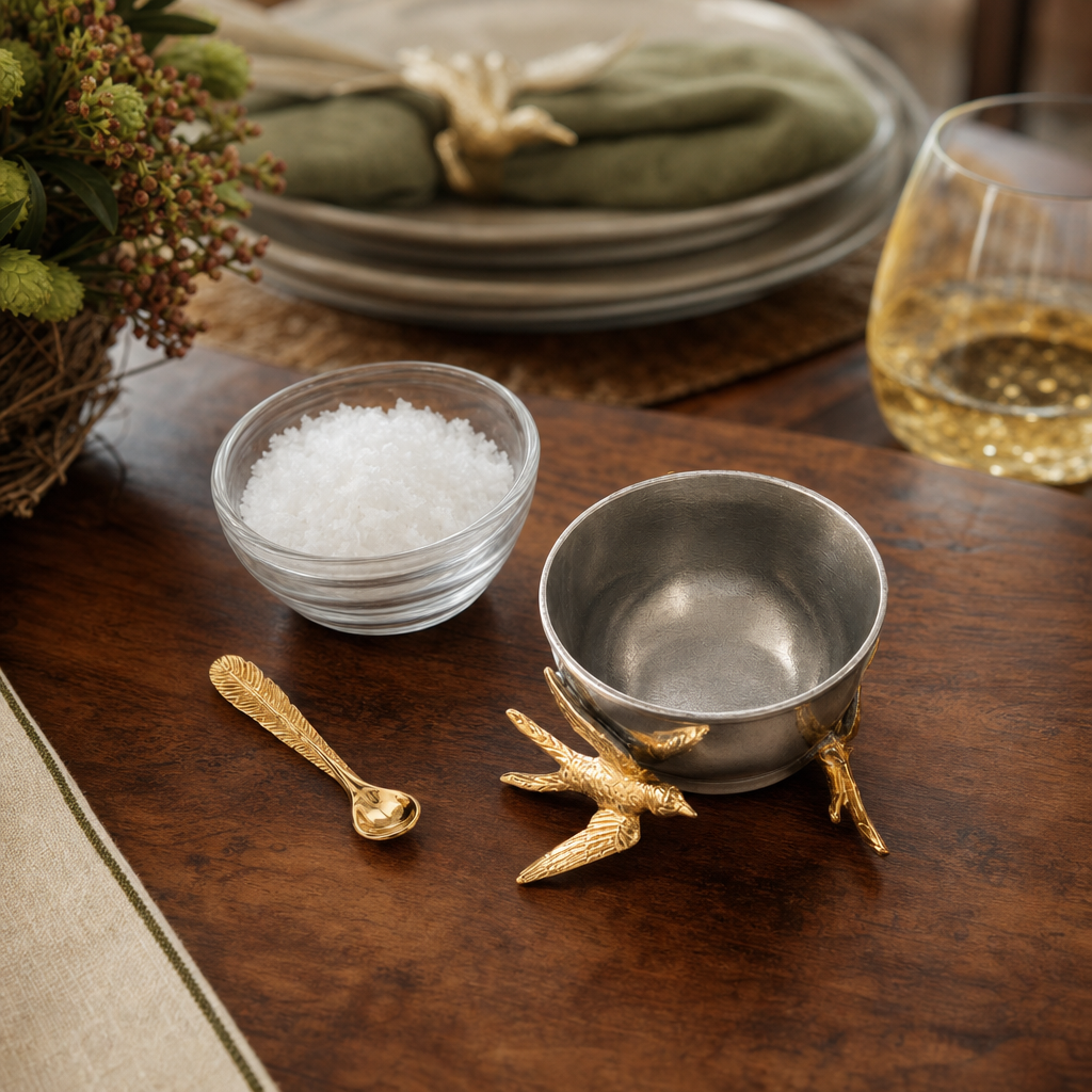 Flying Bird Gold Salt Cellar with Spoon 9