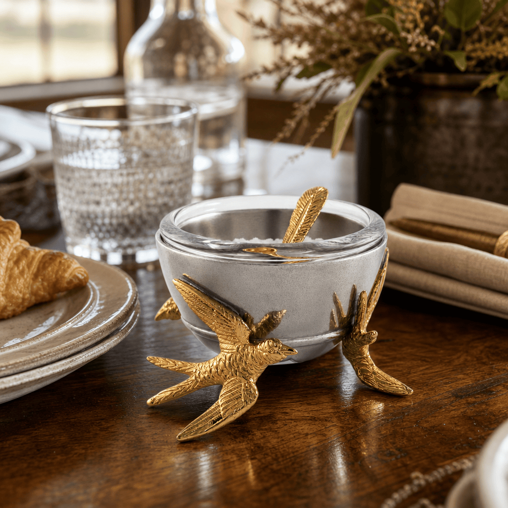 Flying Bird Gold Salt Cellar with Spoon 8