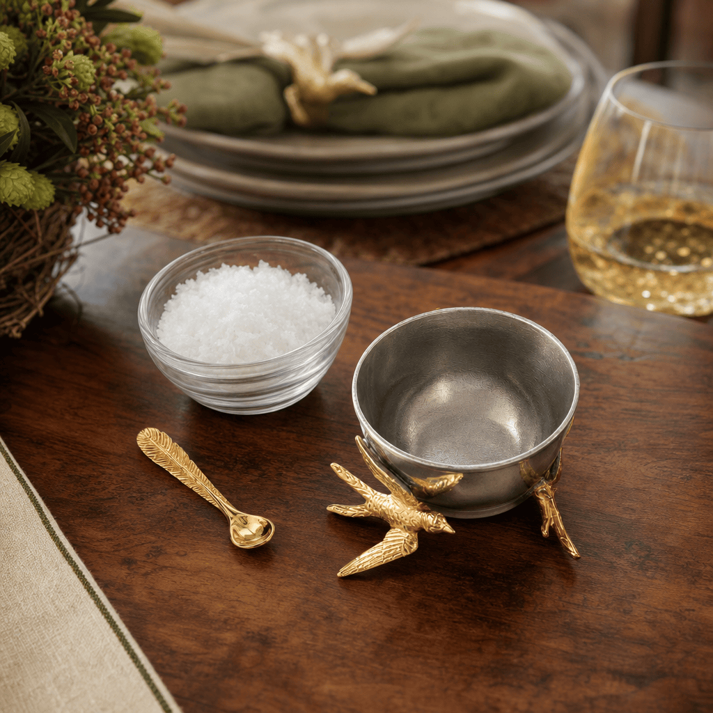 Flying Bird Gold Salt Cellar with Spoon 9