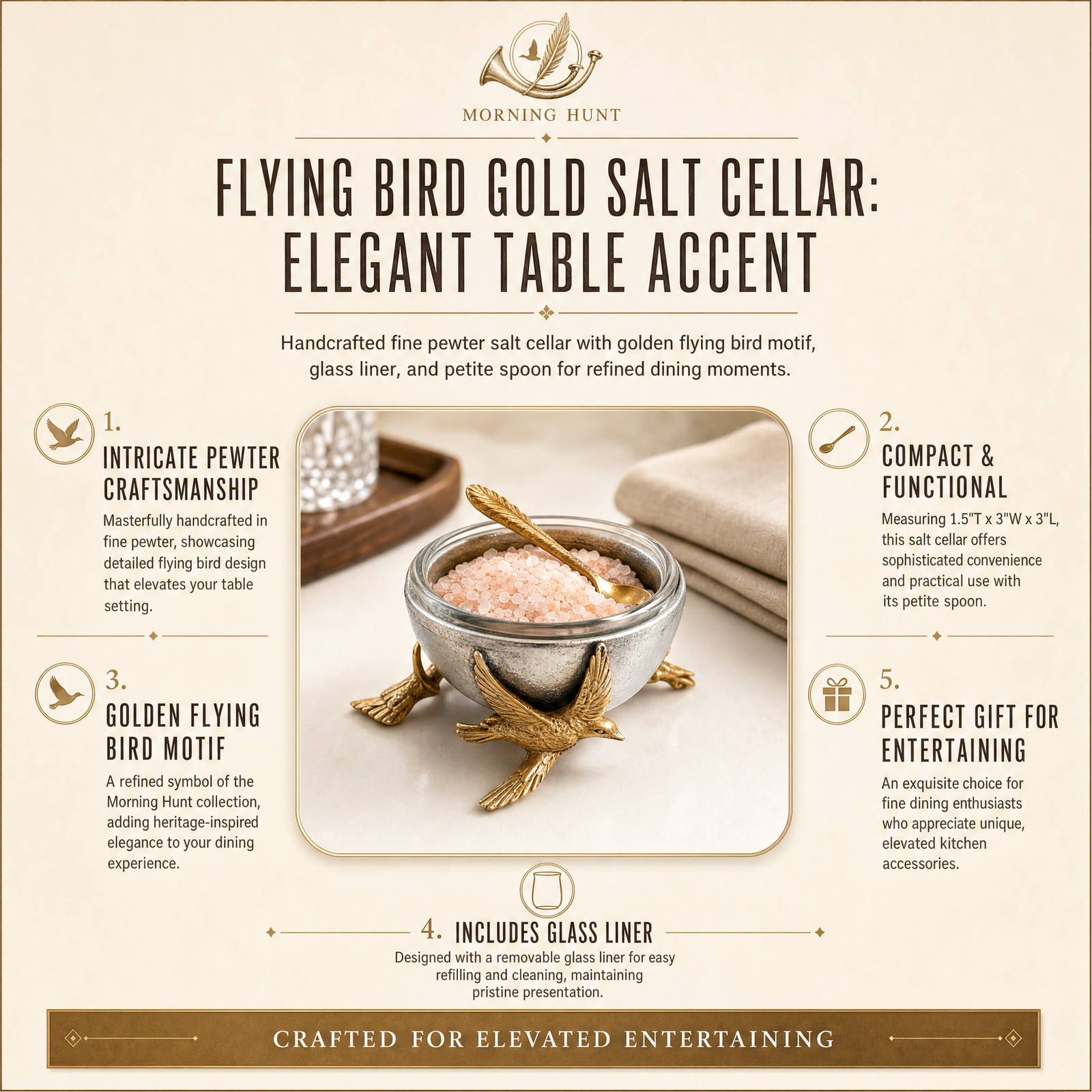 Flying Bird Gold Salt Cellar with Spoon 11