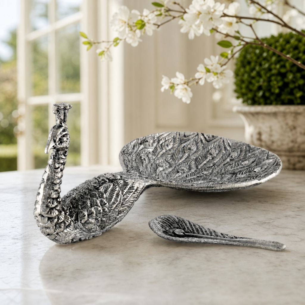 Pewter Peacock Salt Cellar 2