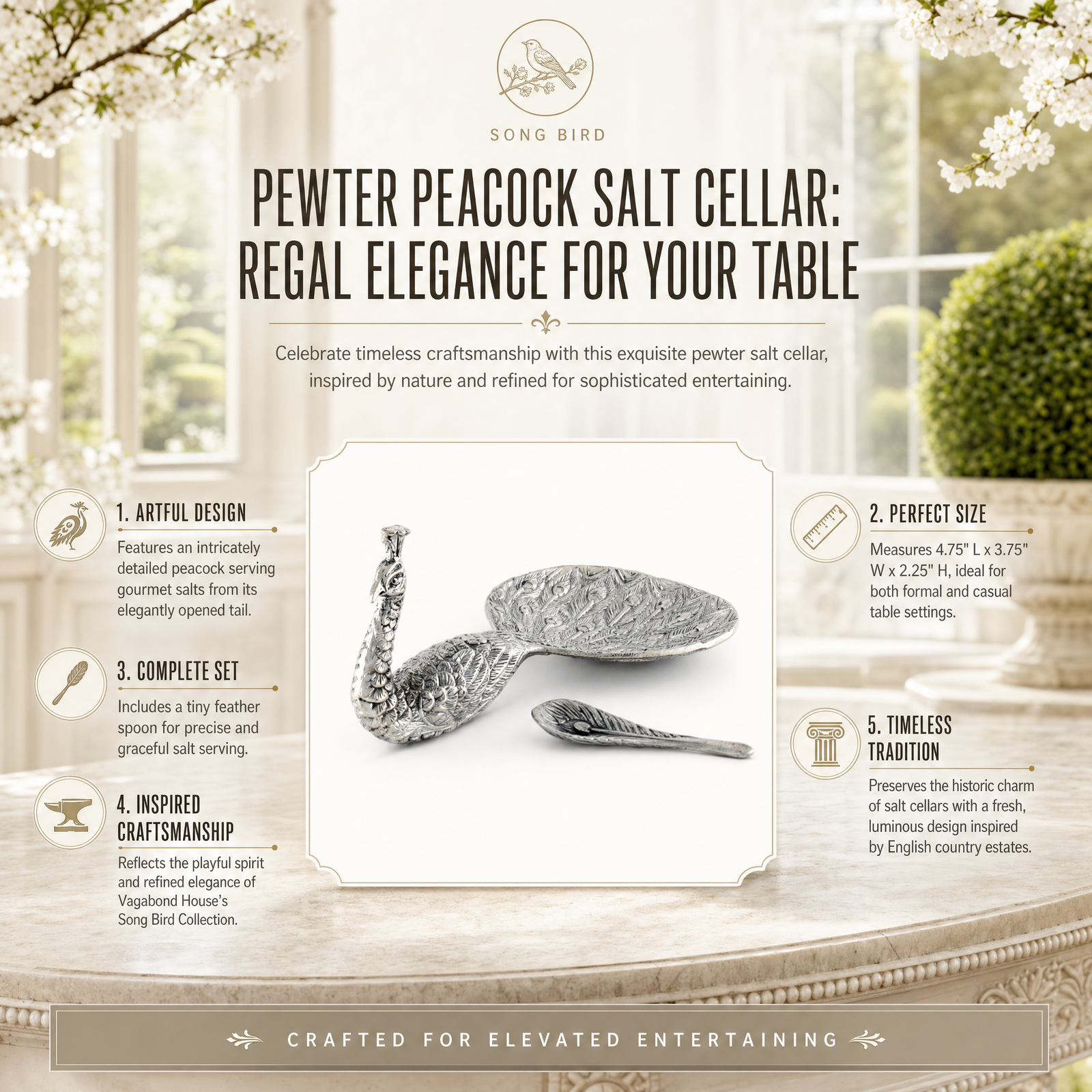Pewter Peacock Salt Cellar 1