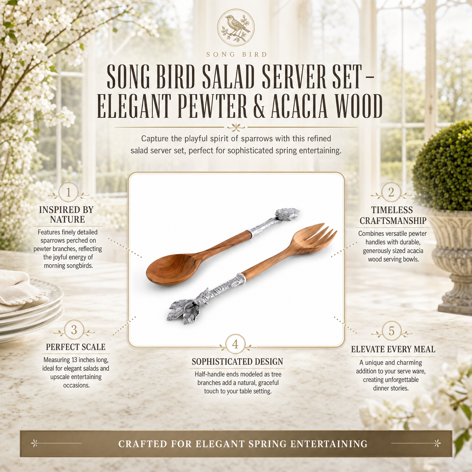 Song Bird Salad Server Set 9