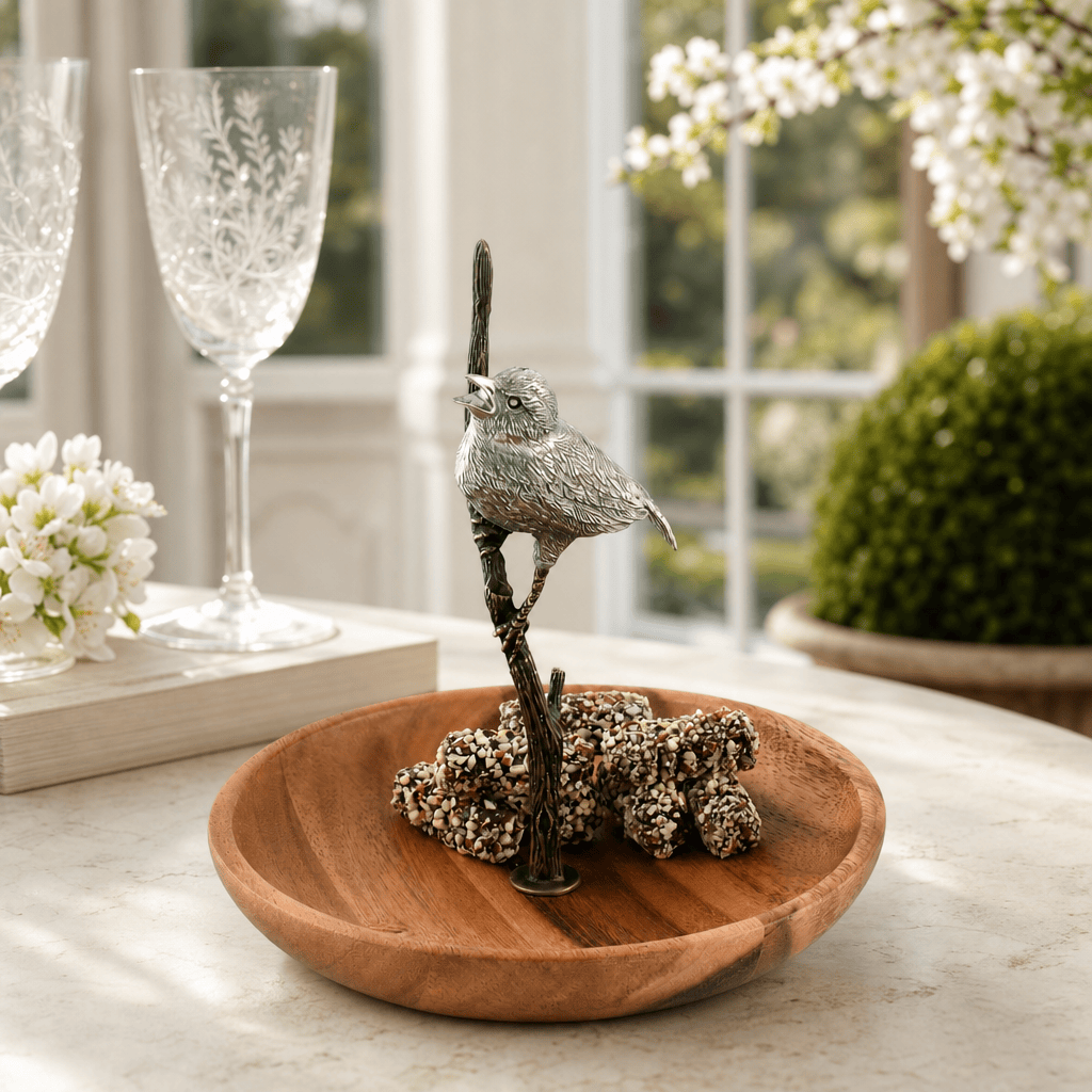 Bronze Song Bird Wood Tidbit Server Bowl 2