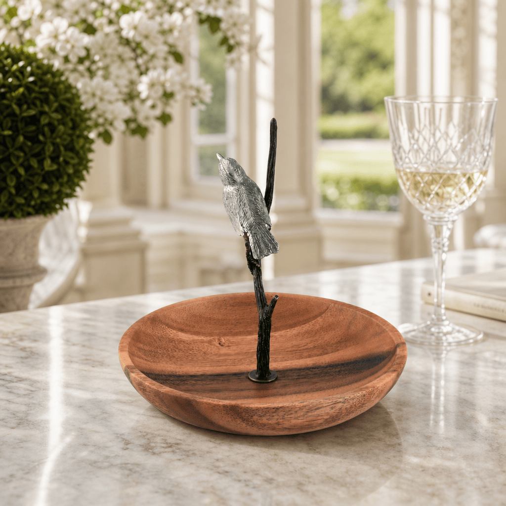 Bronze Song Bird Wood Tidbit Server Bowl 5