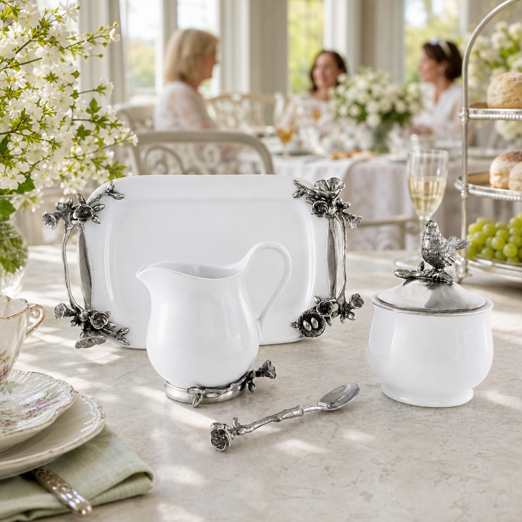 Stoneware Creamer Set - Pewter Song Bird 8