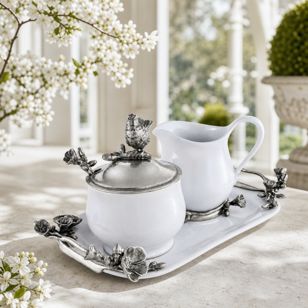 Stoneware Creamer Set - Pewter Song Bird 3