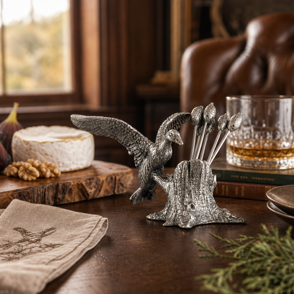 Pewter Mallard Duck Cheese Pick Set 7