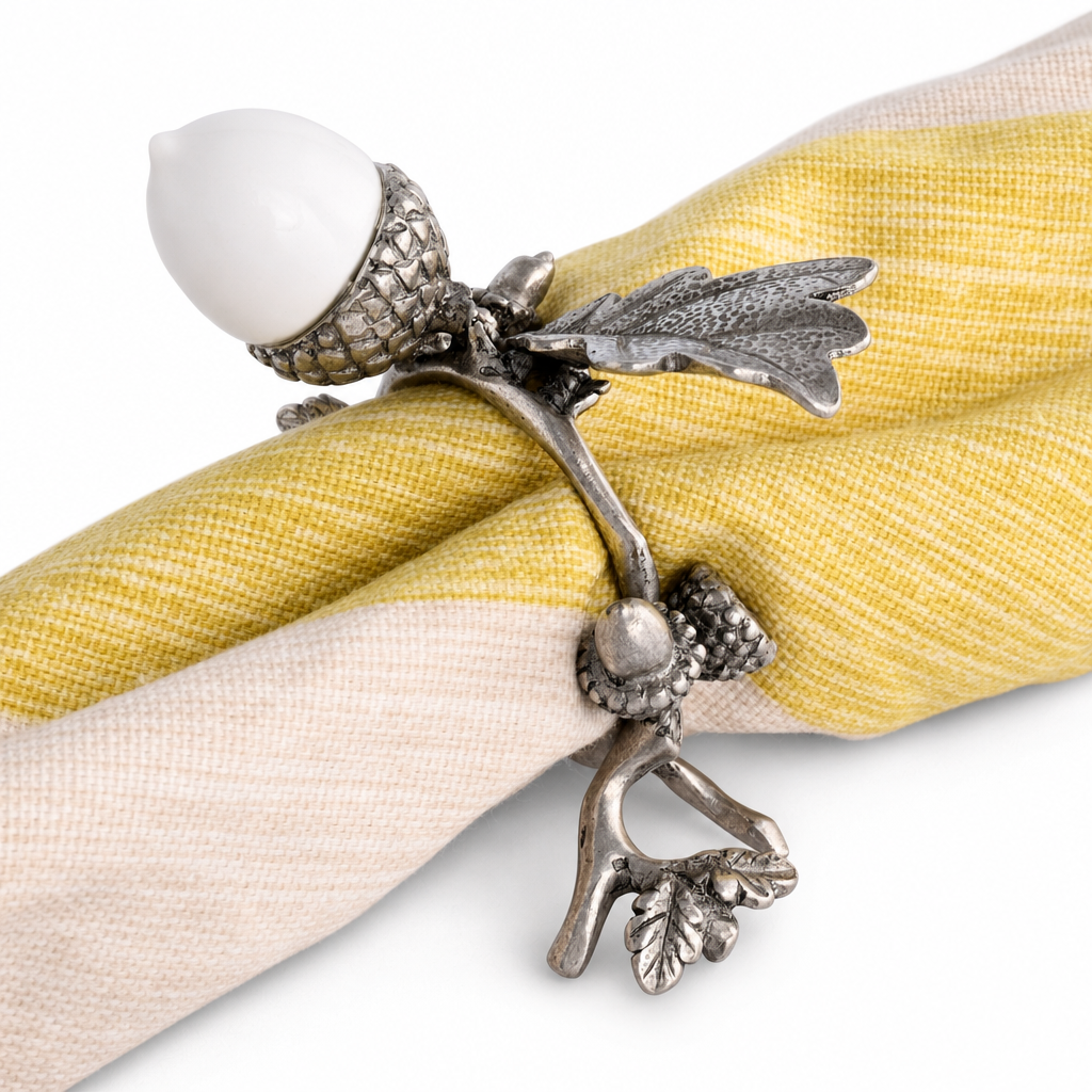Porcelain Acorn & Oak Leaf Napkin Ring with Pewter 10