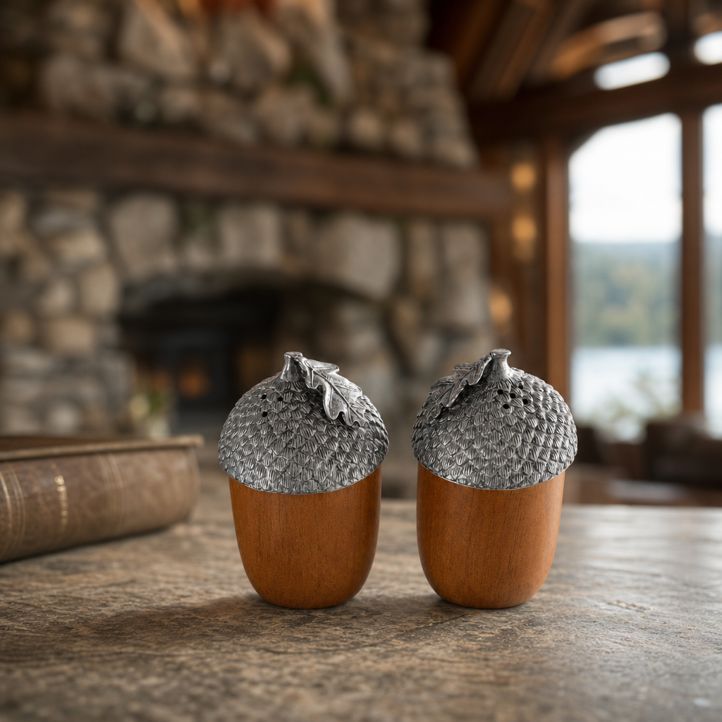 Wood and Pewter Acorns Salt & Pepper Set 3