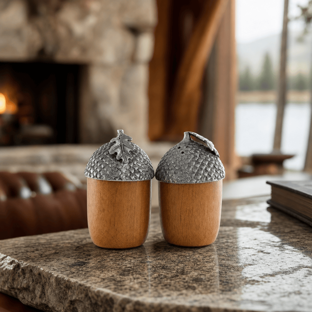 Wood and Pewter Acorns Salt & Pepper Set 2