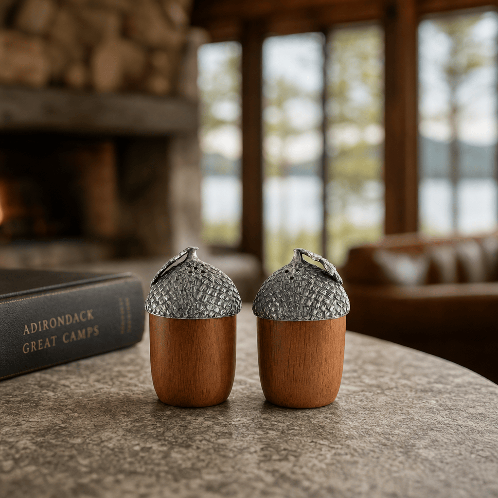 Wood and Pewter Acorns Salt & Pepper Set 3