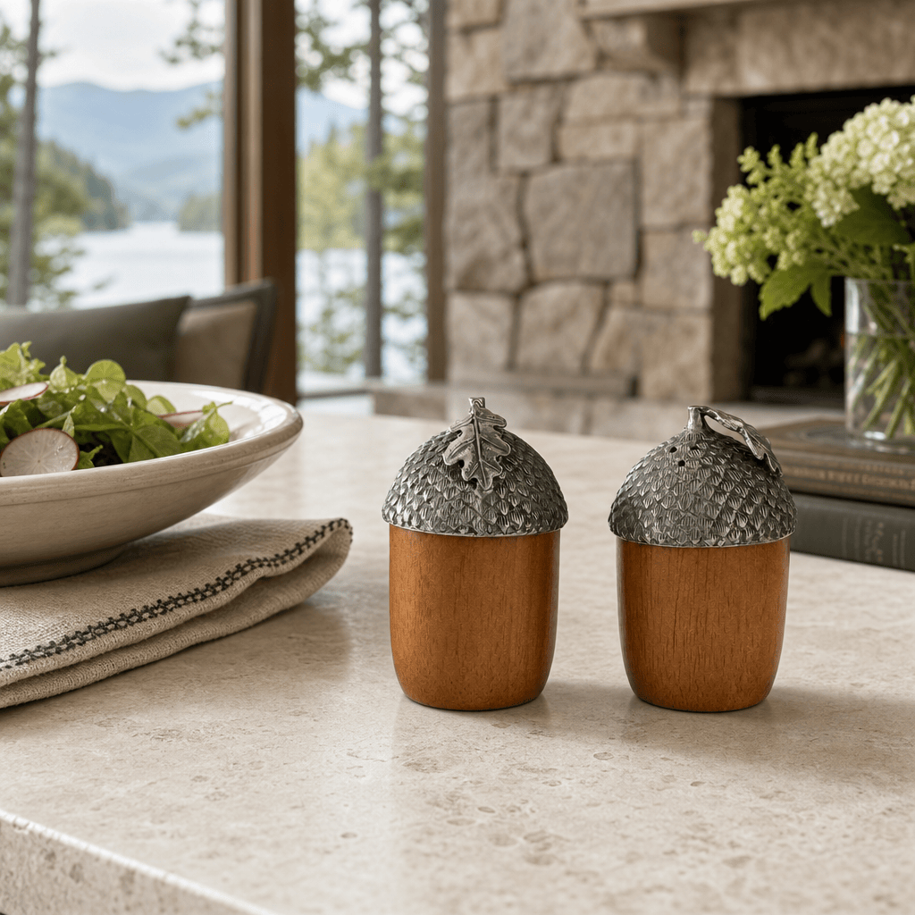 Wood and Pewter Acorns Salt & Pepper Set 5