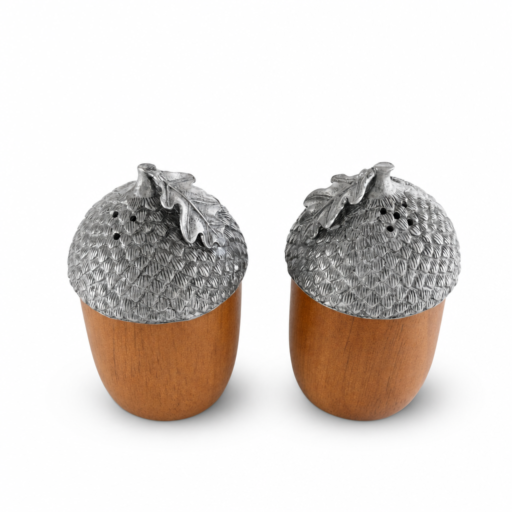 Wood and Pewter Acorns Salt & Pepper Set 9