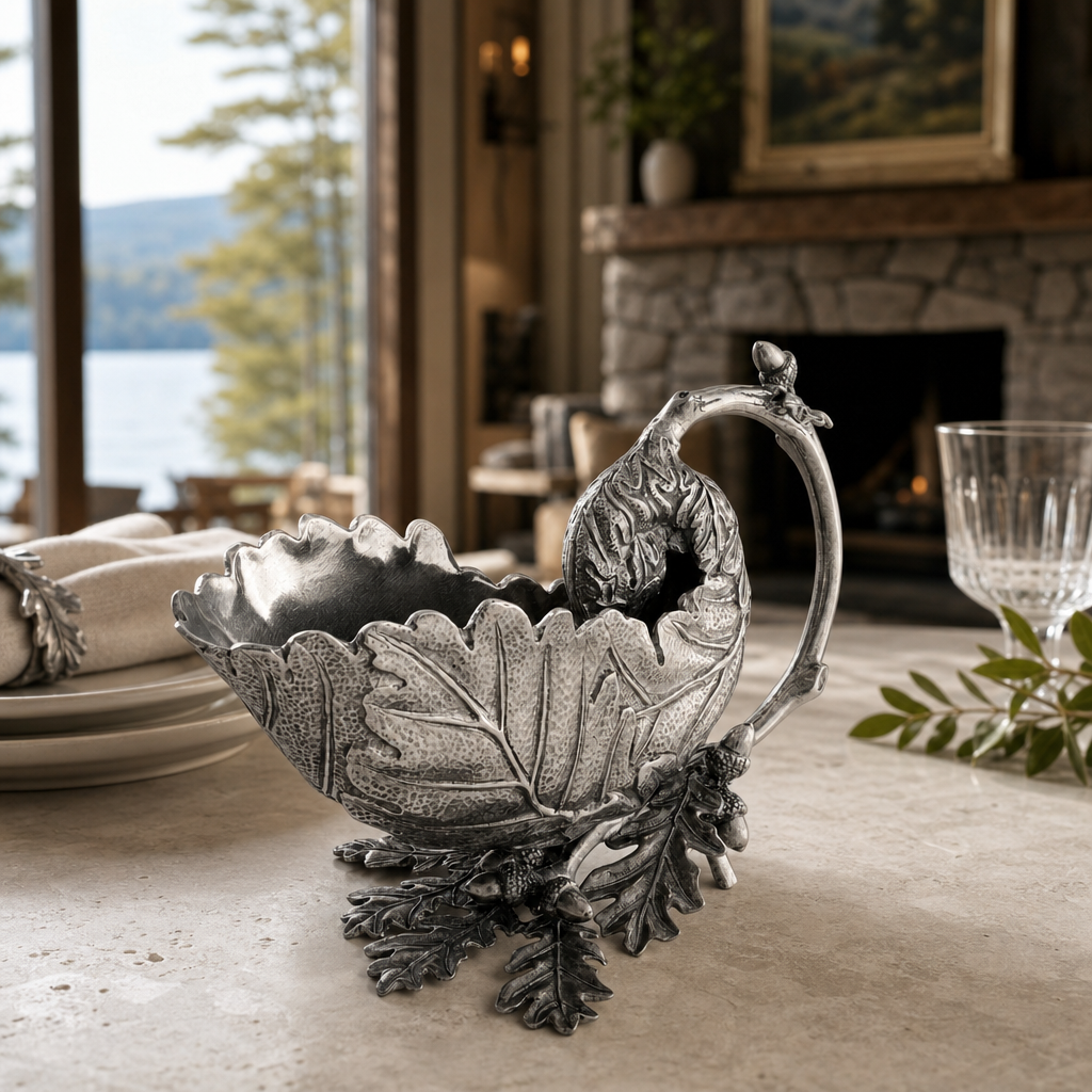 Pewter Oak Leaf Gravy Boat 8