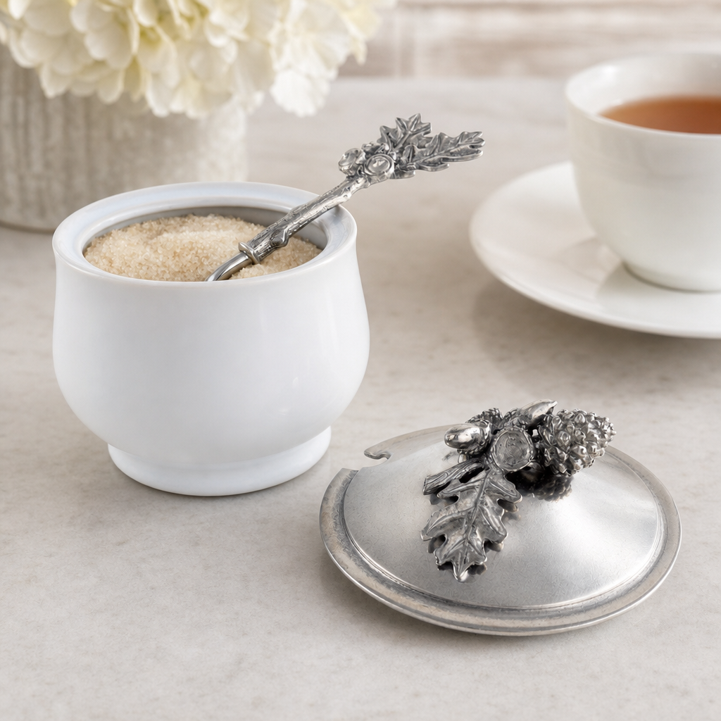 Acorn Oak Leaf Sugar Bowl and Spoon 11