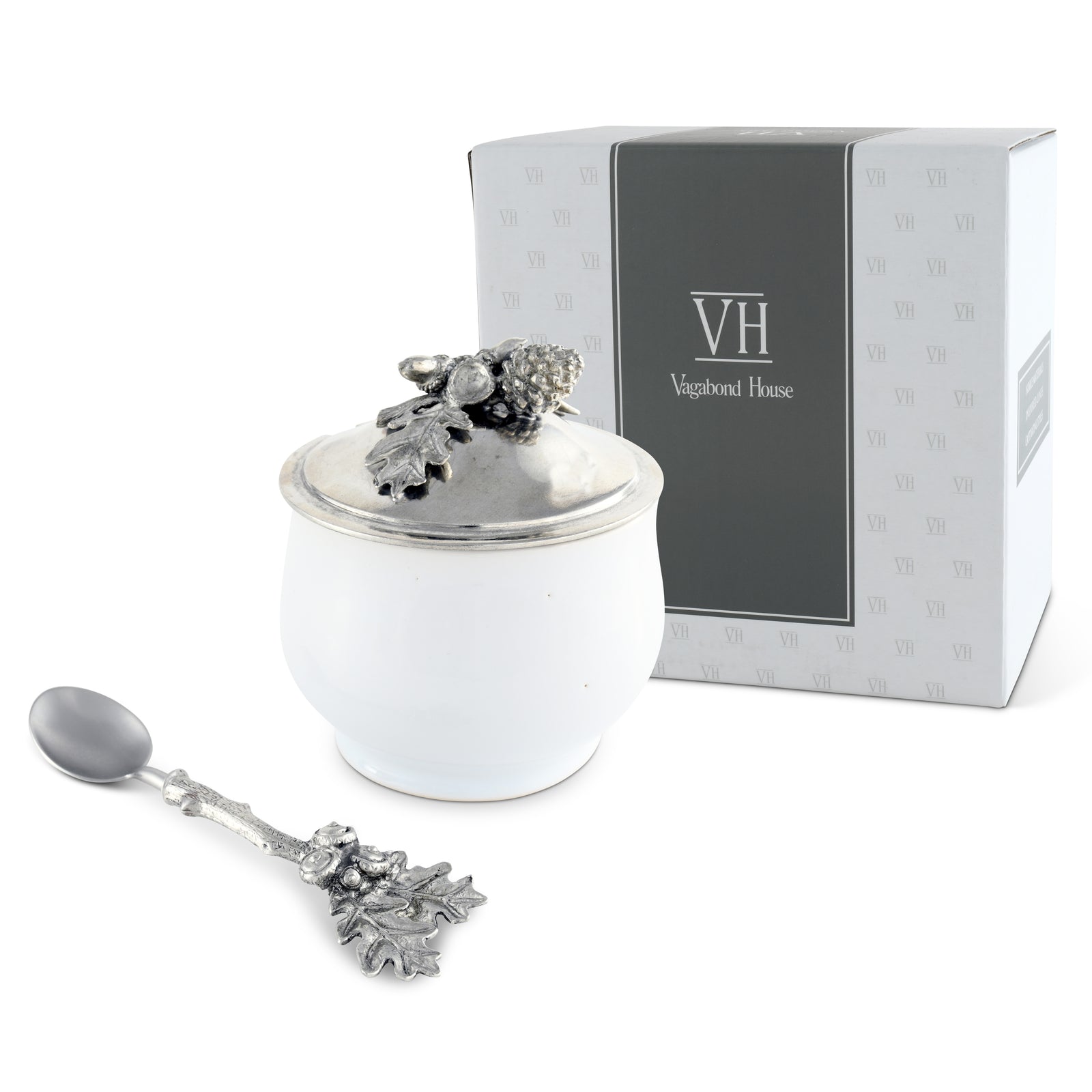 Acorn Oak Leaf Sugar Bowl and Spoon 10