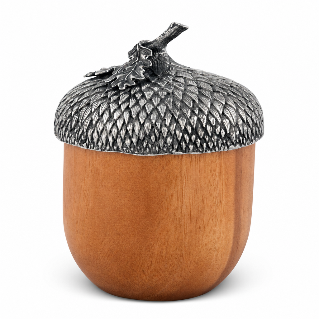 Pewter Top Wood Acorn Box 1