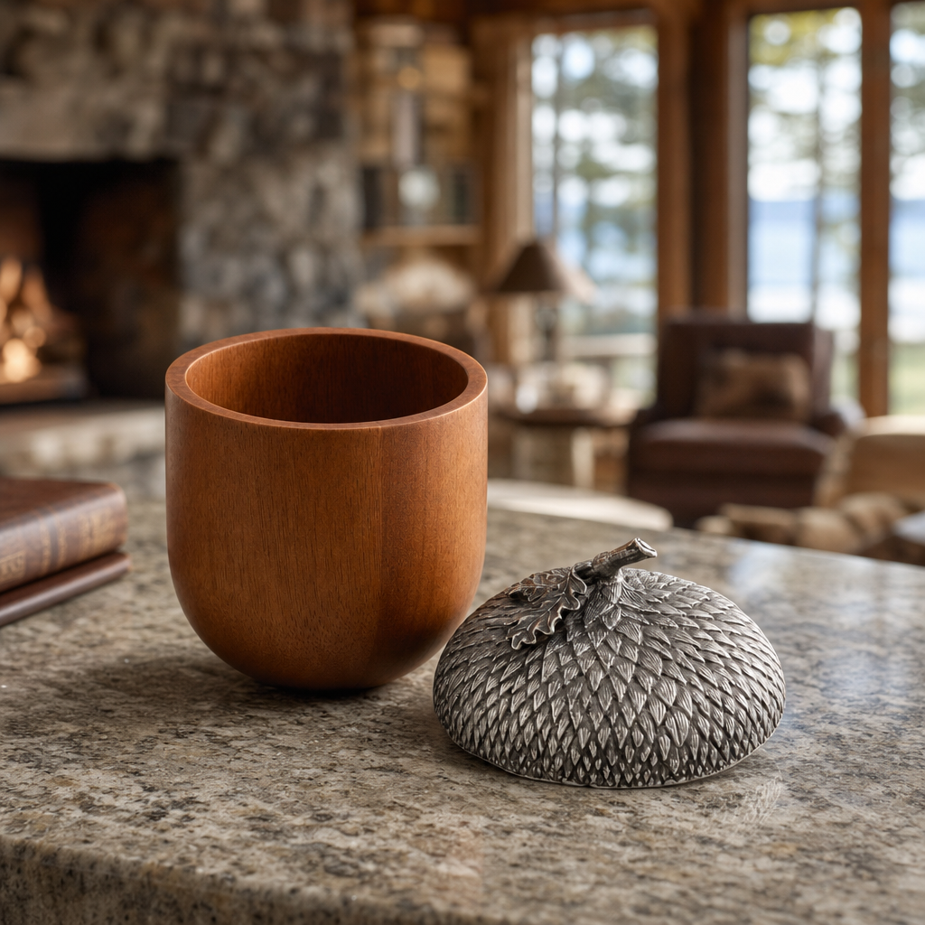 Pewter Top Wood Acorn Box 3