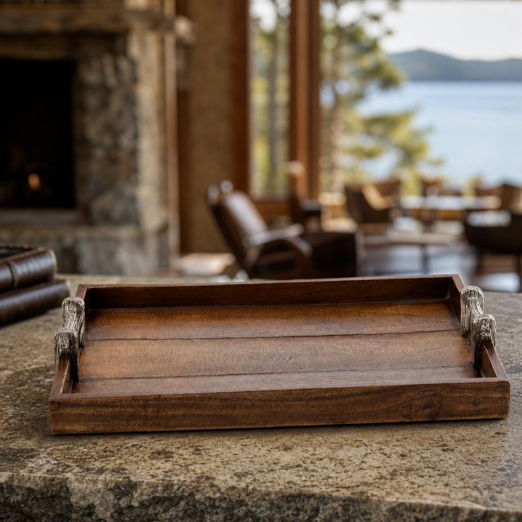 Wood Tray with Faux Bois Handles 3
