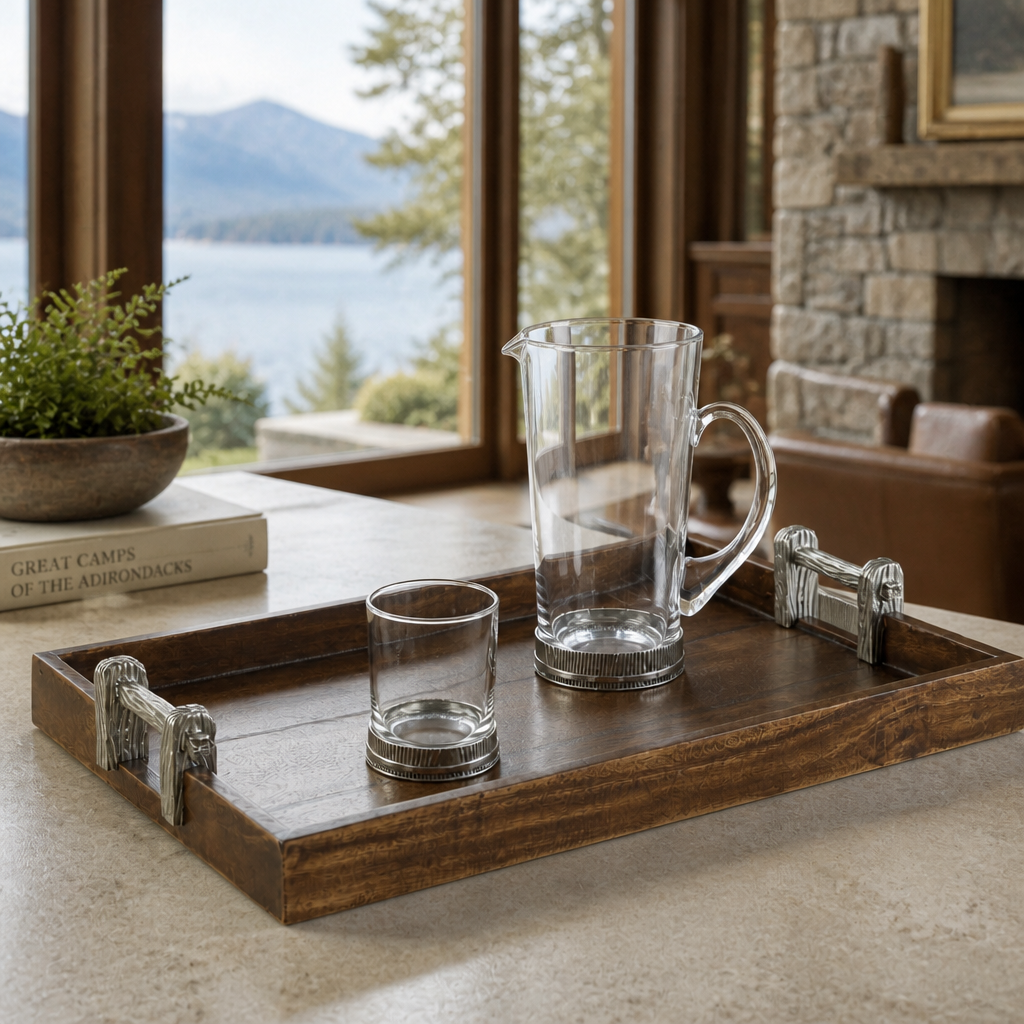 Wood Tray with Faux Bois Handles 7