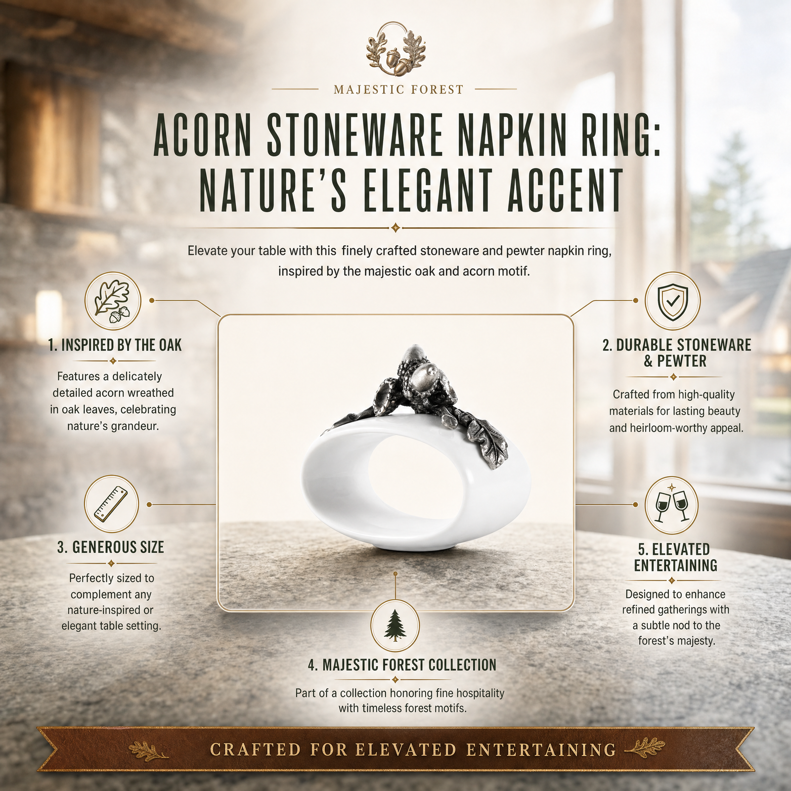 Acorn Stoneware Napkin Ring 1