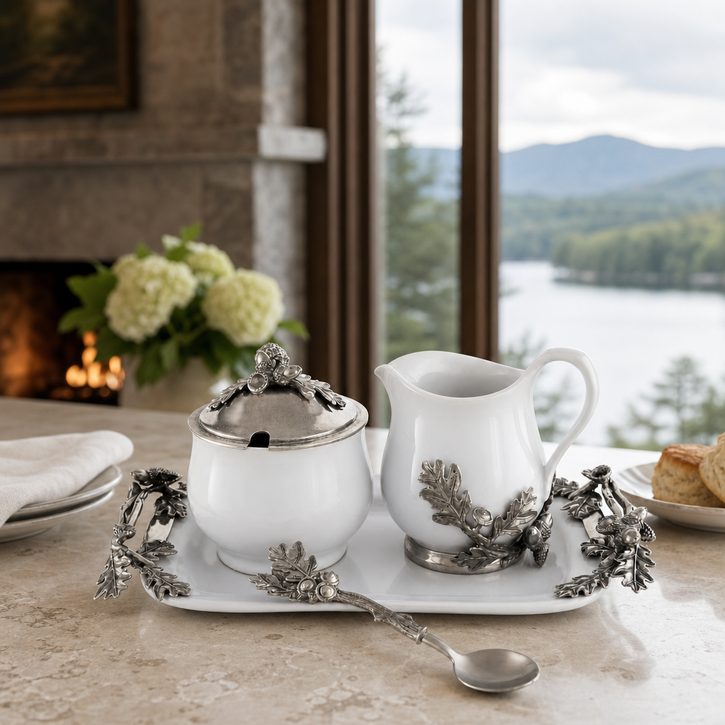 Stoneware Creamer Set - Pewter Acorn & Oak Leaf 3