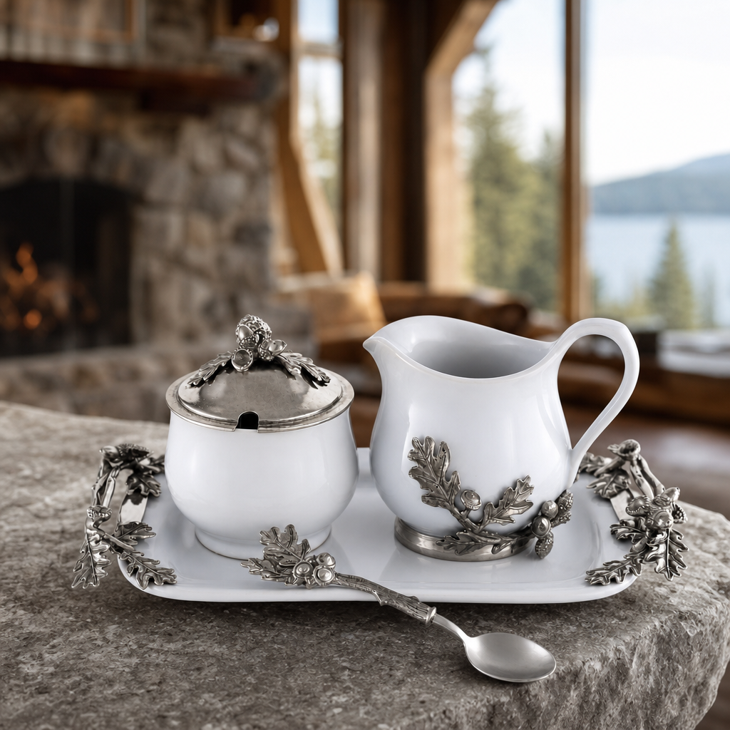 Stoneware Creamer Set - Pewter Acorn & Oak Leaf 2