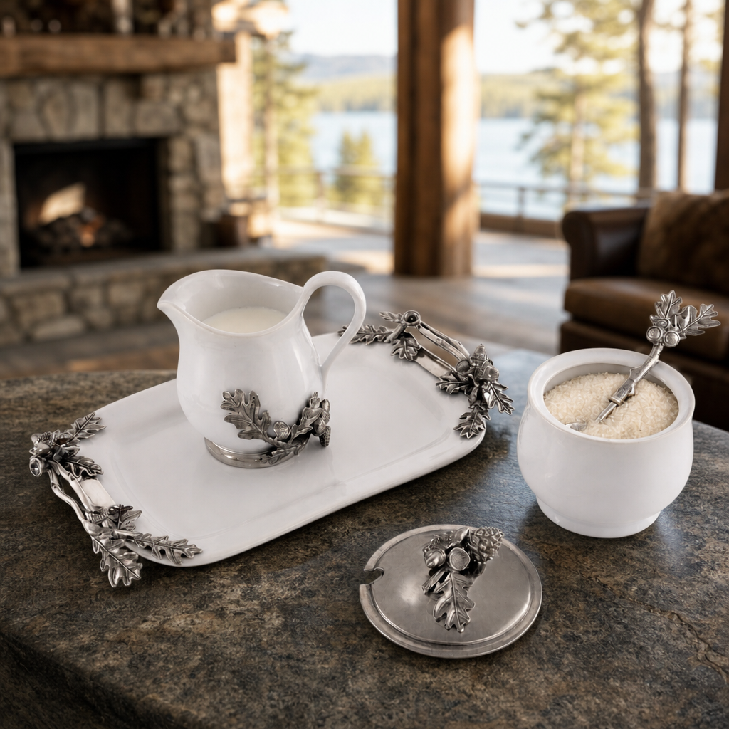Stoneware Creamer Set - Pewter Acorn & Oak Leaf 5