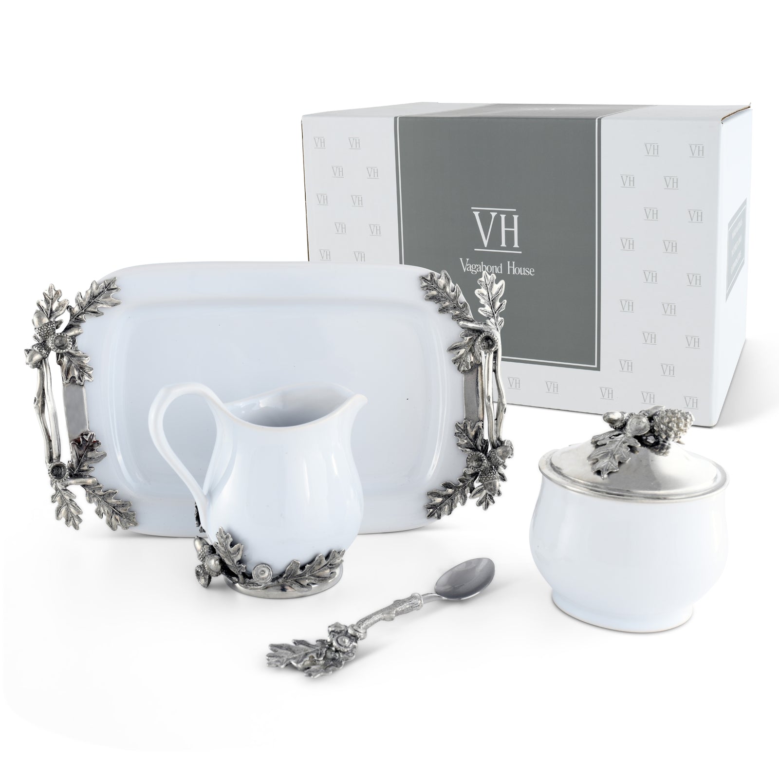 Stoneware Creamer Set - Pewter Acorn & Oak Leaf 10